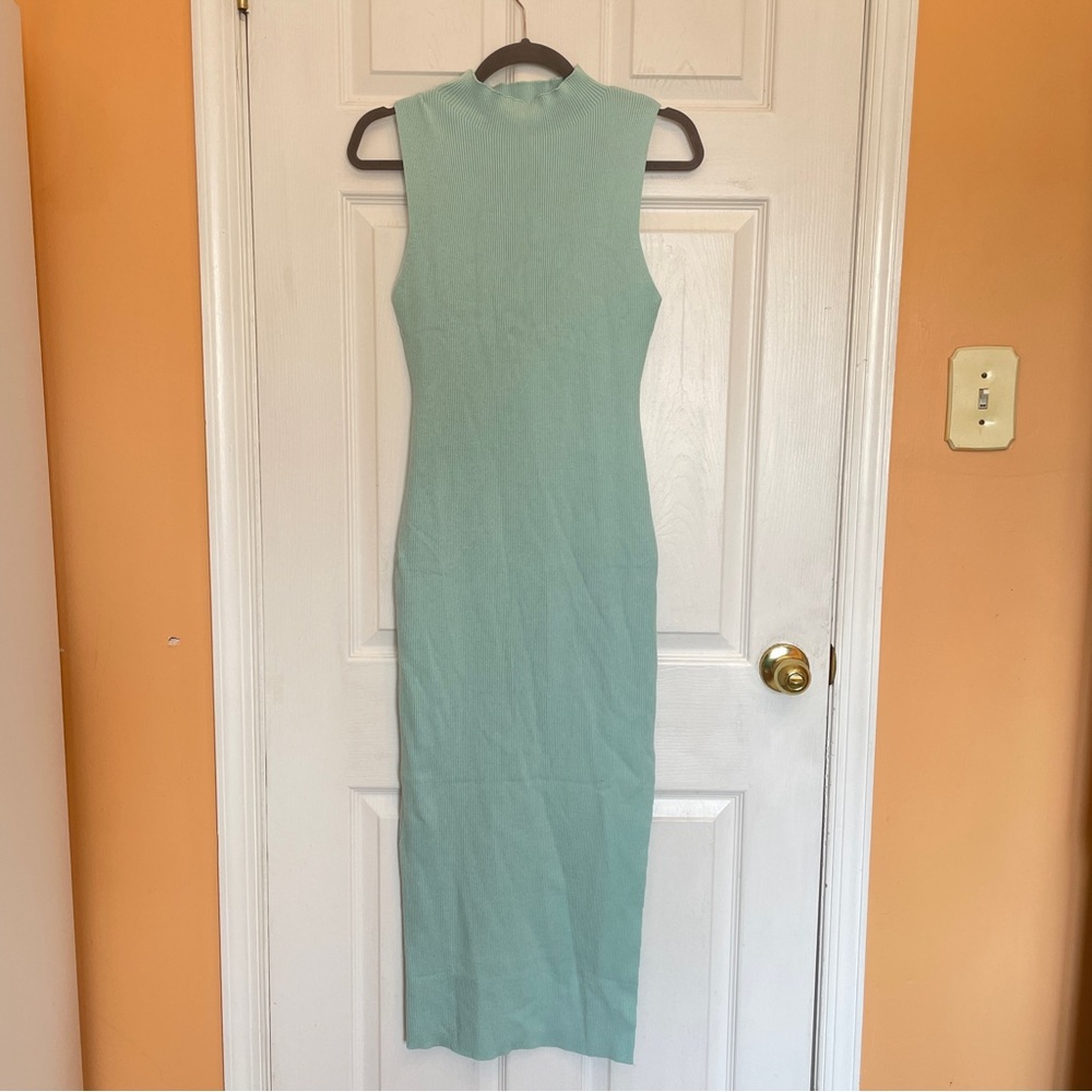 MEROKEETY Womens Sleeveless Sweater Dress High Neck Ribbed Side Slit